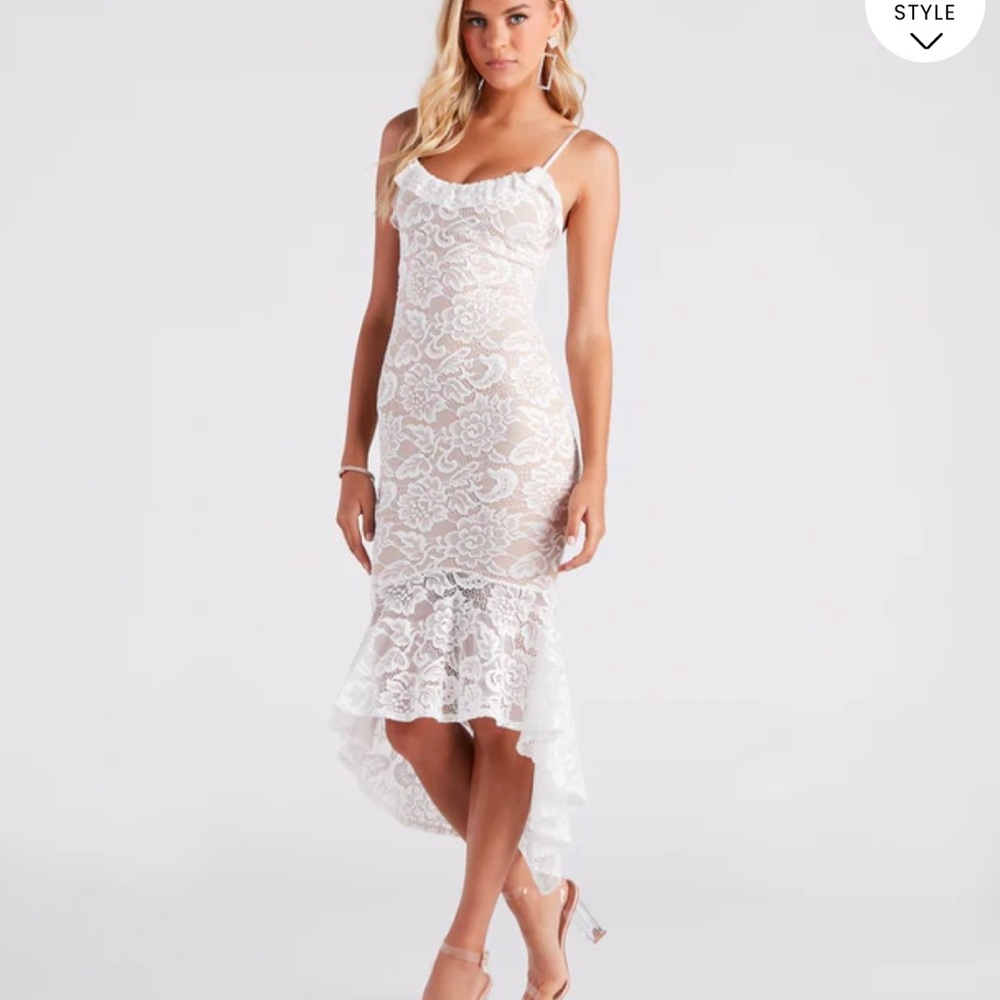 WINDSOR white lace high low dress -XS